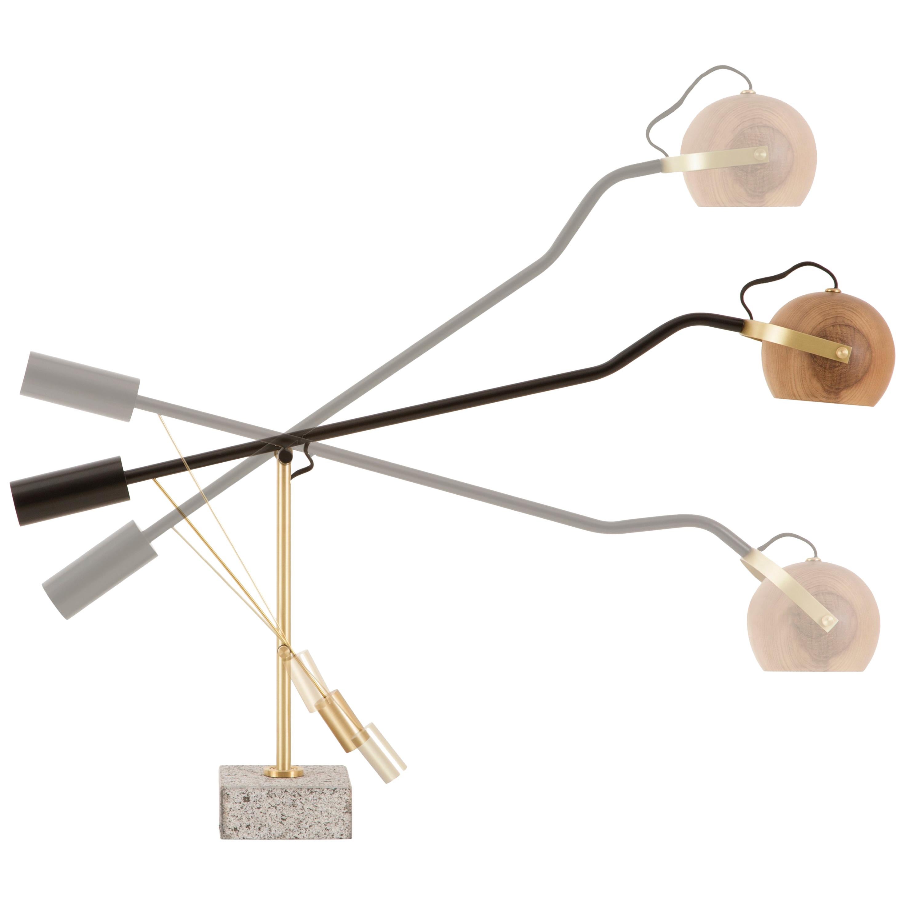 Brazilian Wood, Adjustable Desk Lamp, brass details, Mid Century Modern Style For Sale