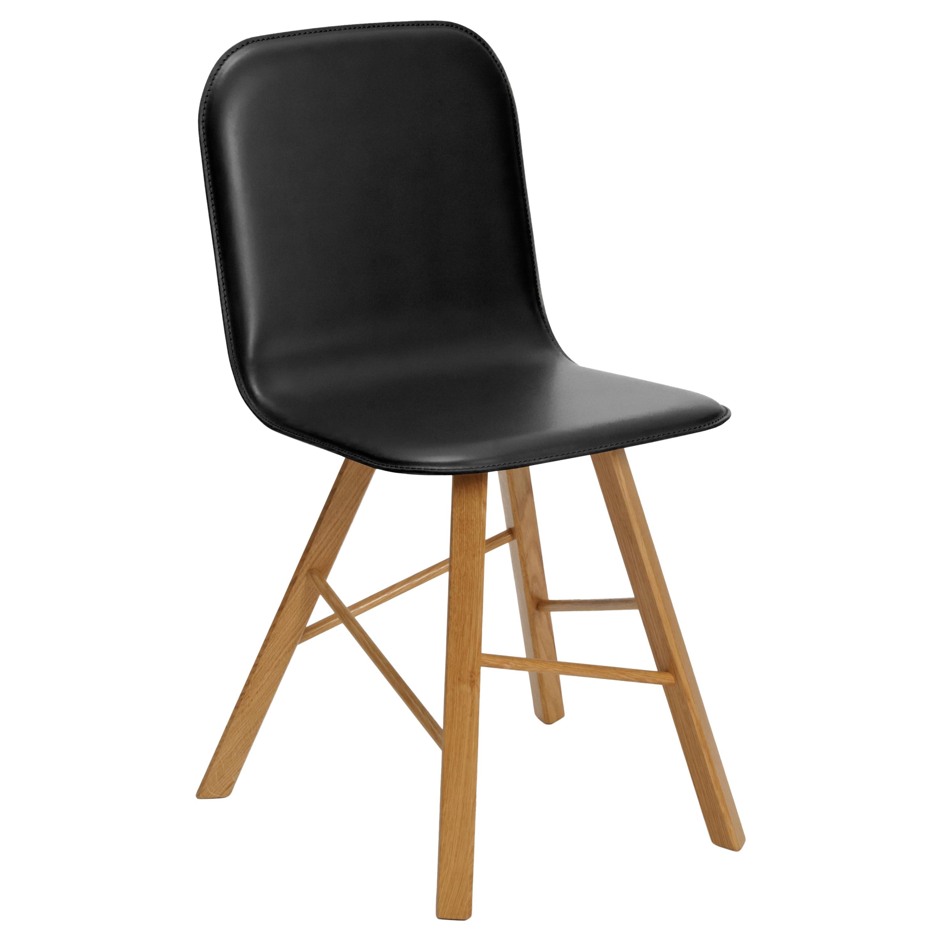 Tria Simple Chair Black Leather Upholstered Seat by Colé, Minimalist For Sale