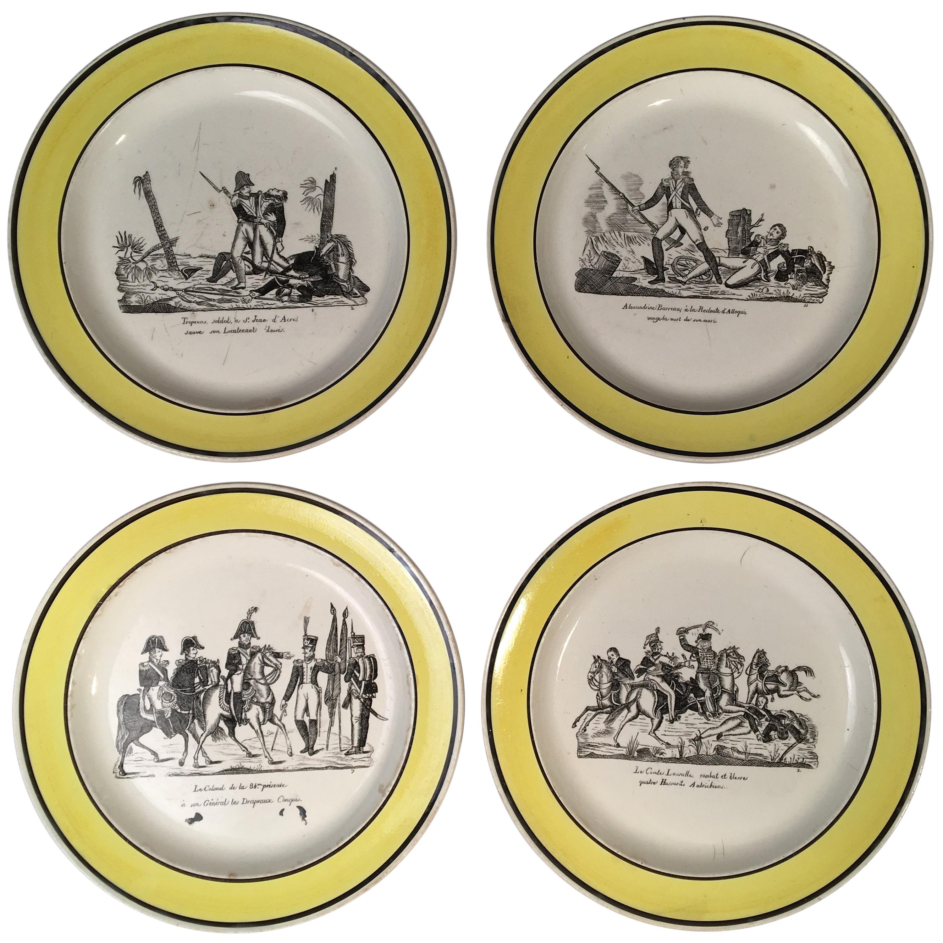 Set of 4 French Empire Plates, Military Theme