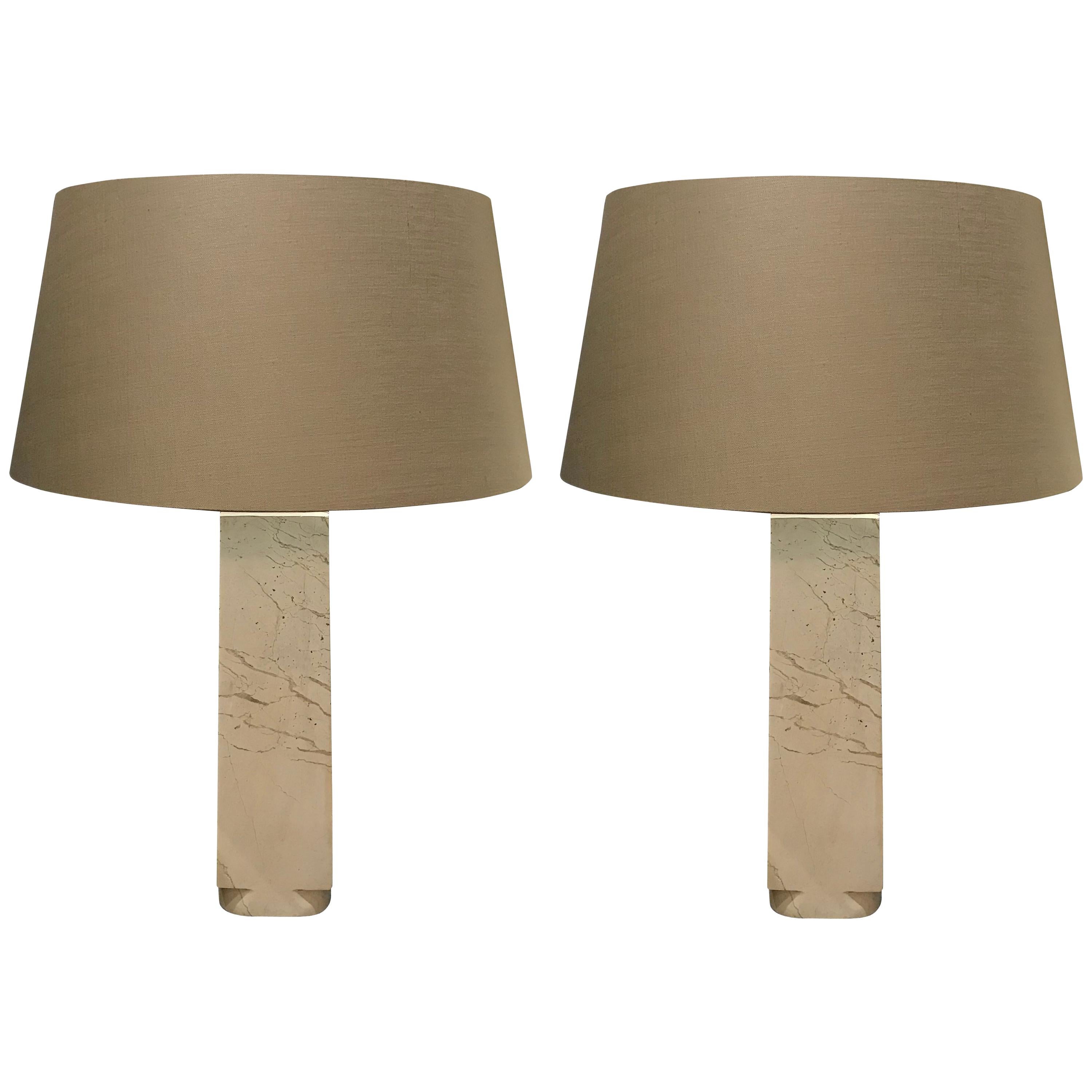 Pair of White Marble Lamps, China, Contemporary