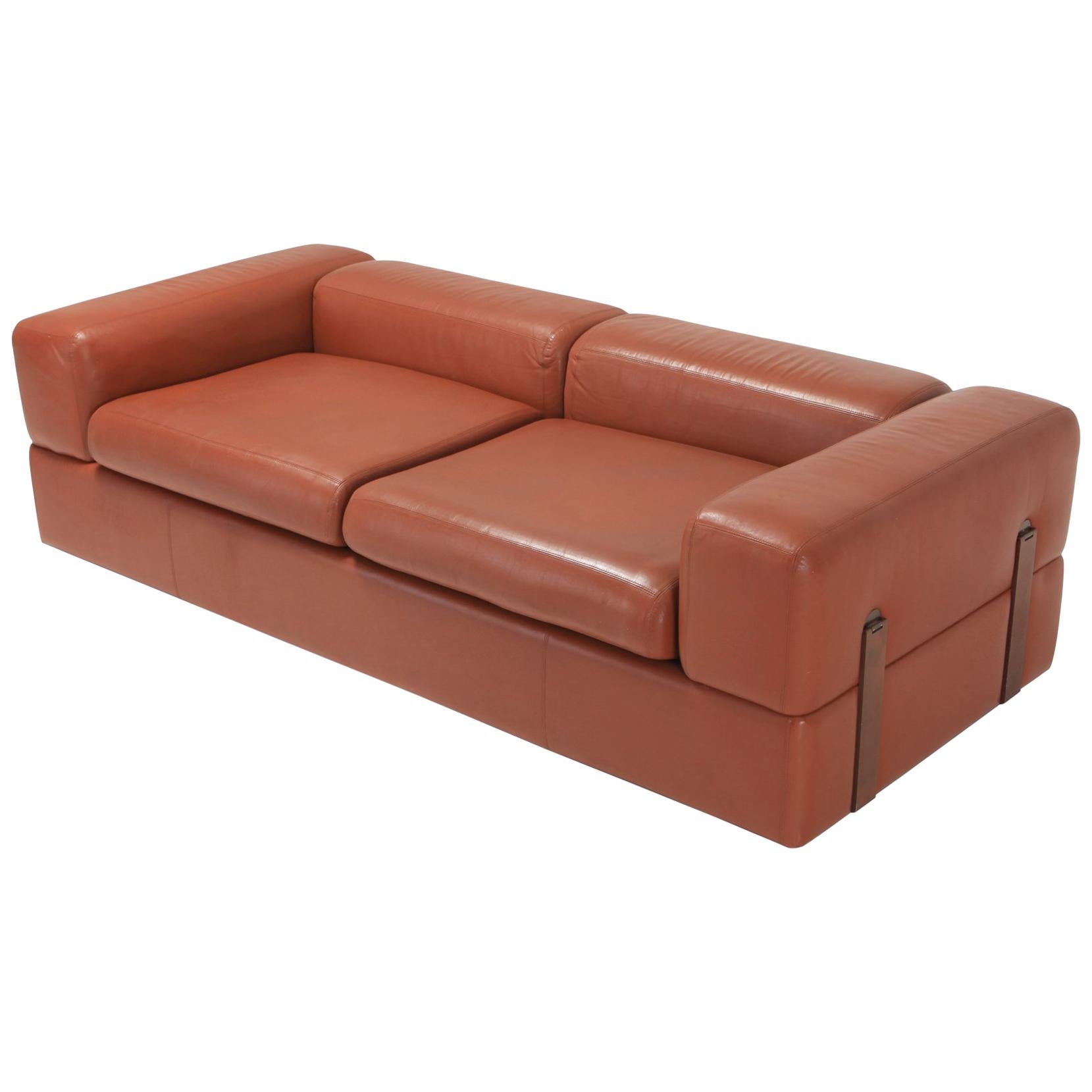 Minimalist Cognac Leather Sofa by Tito Agnoli for Cinova
