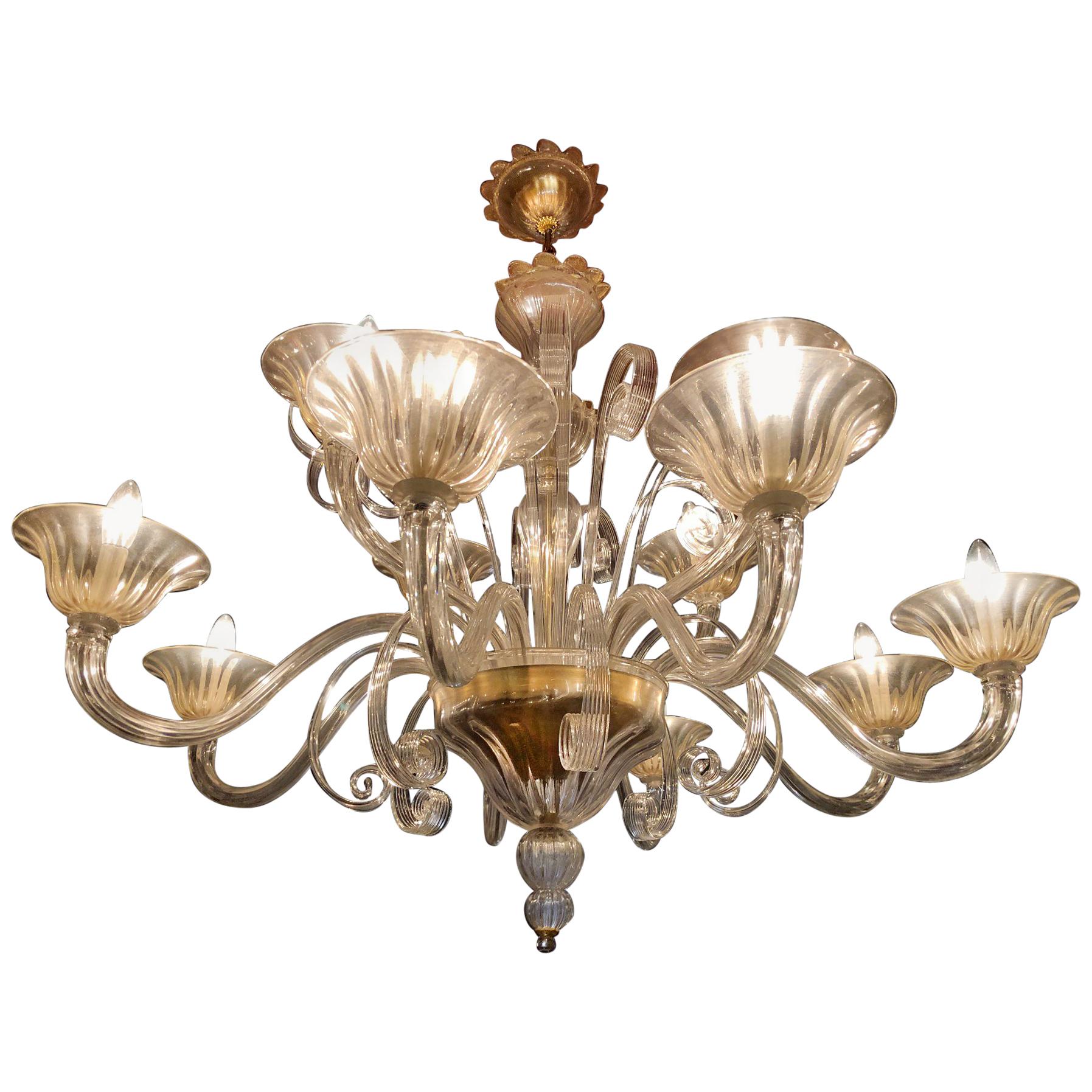 Murano Chandelier by Seguso, 12-Arms, Murano, 1980s