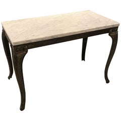 Vintage Industrial Console Table with Marble-Top