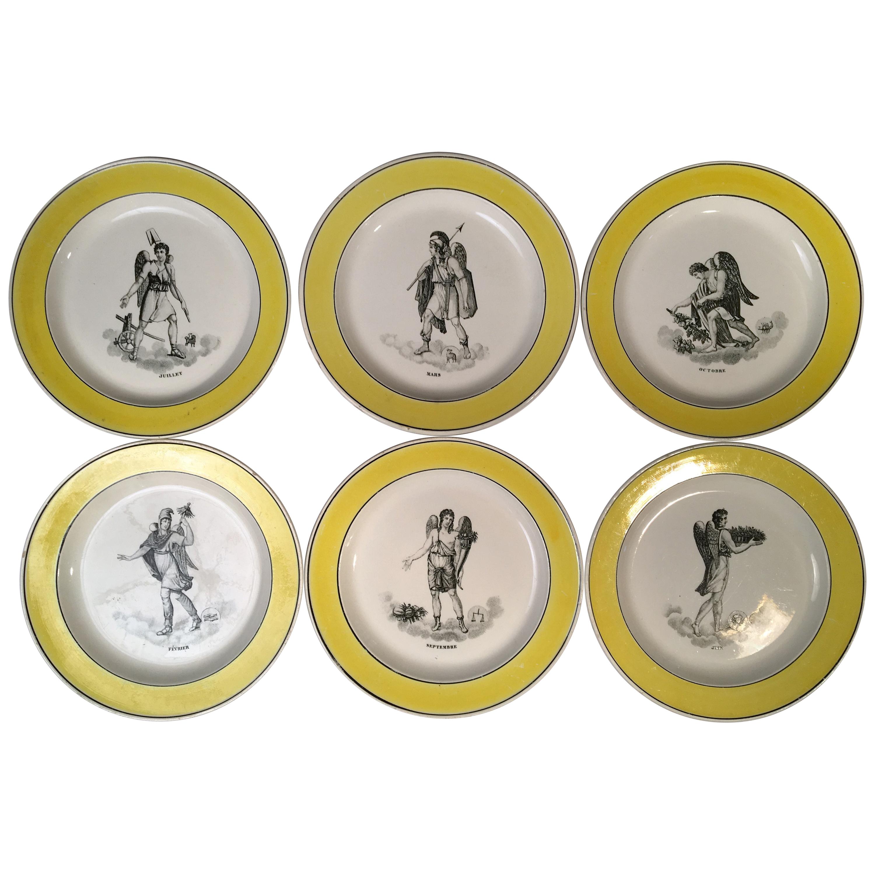 Set of 6 Pictorial Plates, Creil et Montereau