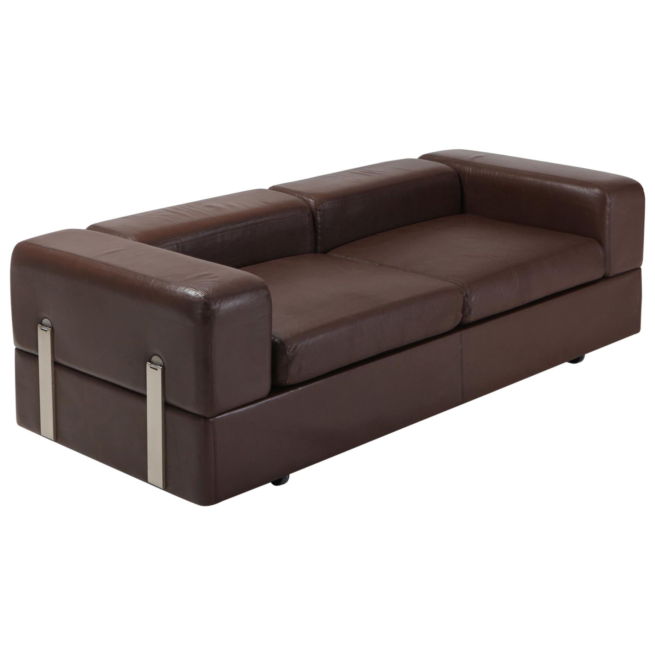 Daybed Sofa 711 by Tito Agnoli for Cinova in Brown Leather For Sale