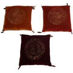 Fortuny Venice Style Set Hand Printed Silk and Venezia Murrine Pillows, Italy