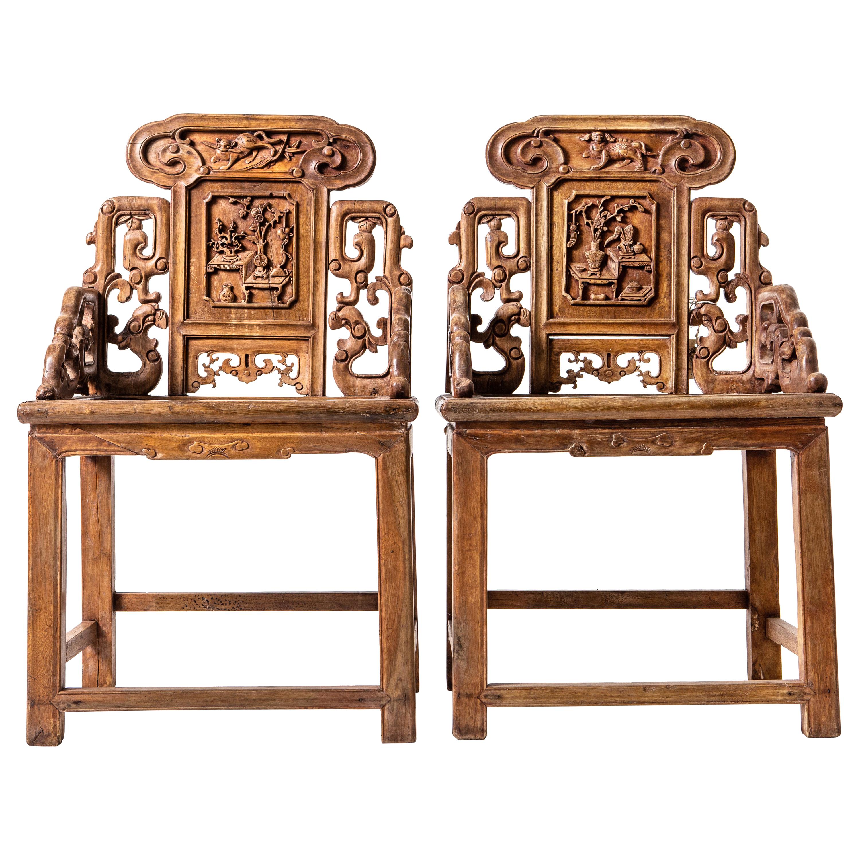 Pair of Qing Dynasty "Dragon and Cloud" Motif Armchairs