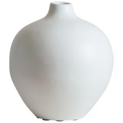 1970s France White Matte Pottery Vase from Vallauris Round