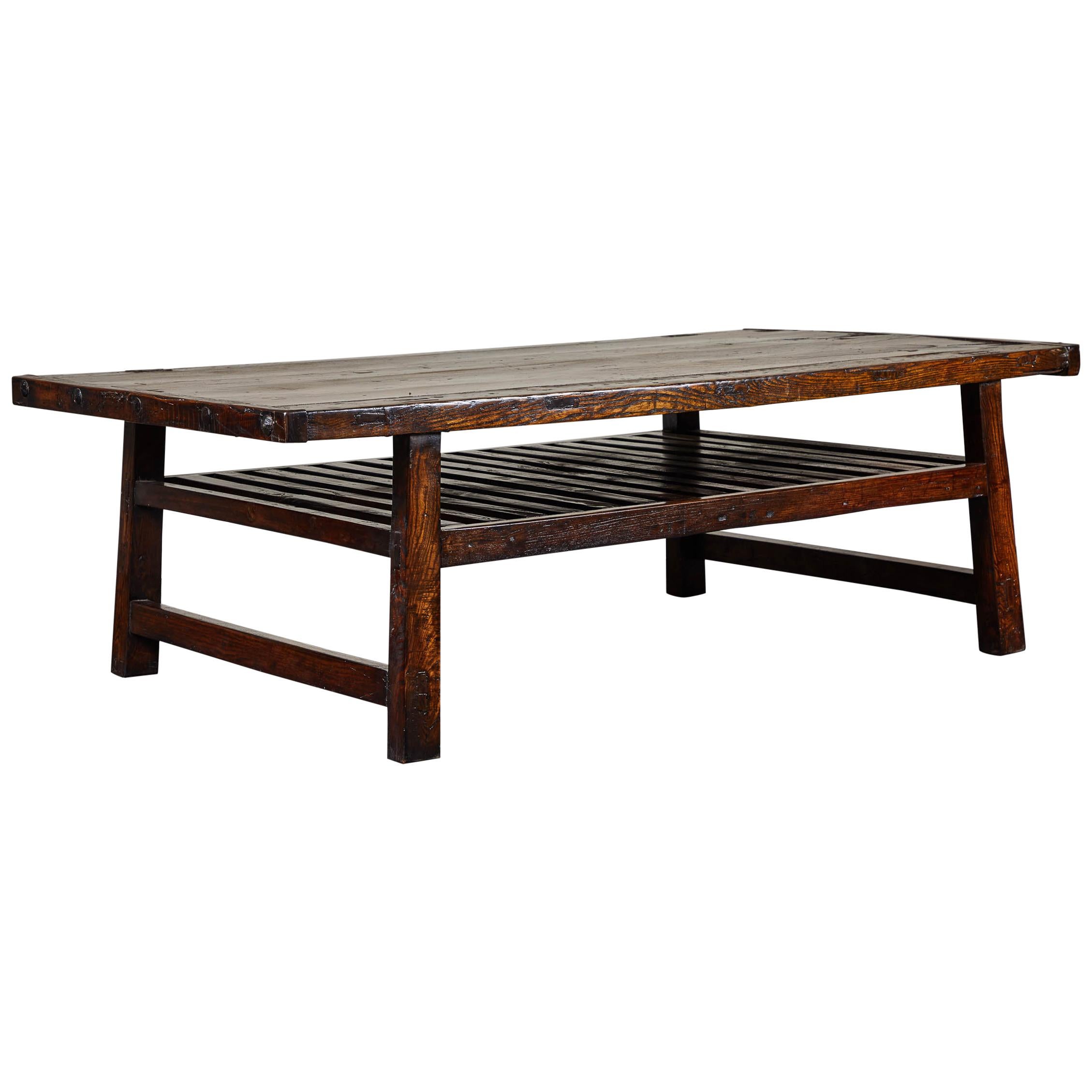 Chinese Coffee Table with Slatted Shelf For Sale