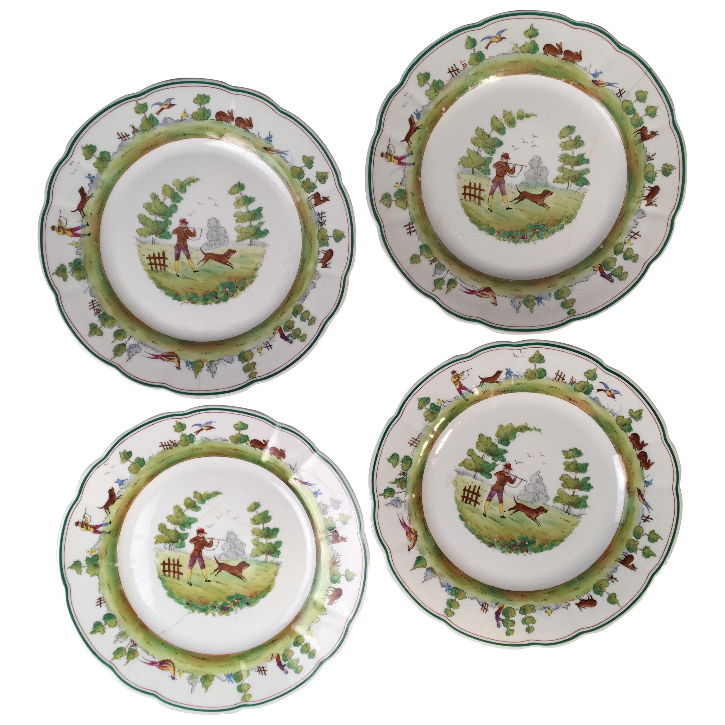 Set of 4 Vintage Cowell and Hubbard Plates, Hunting Theme