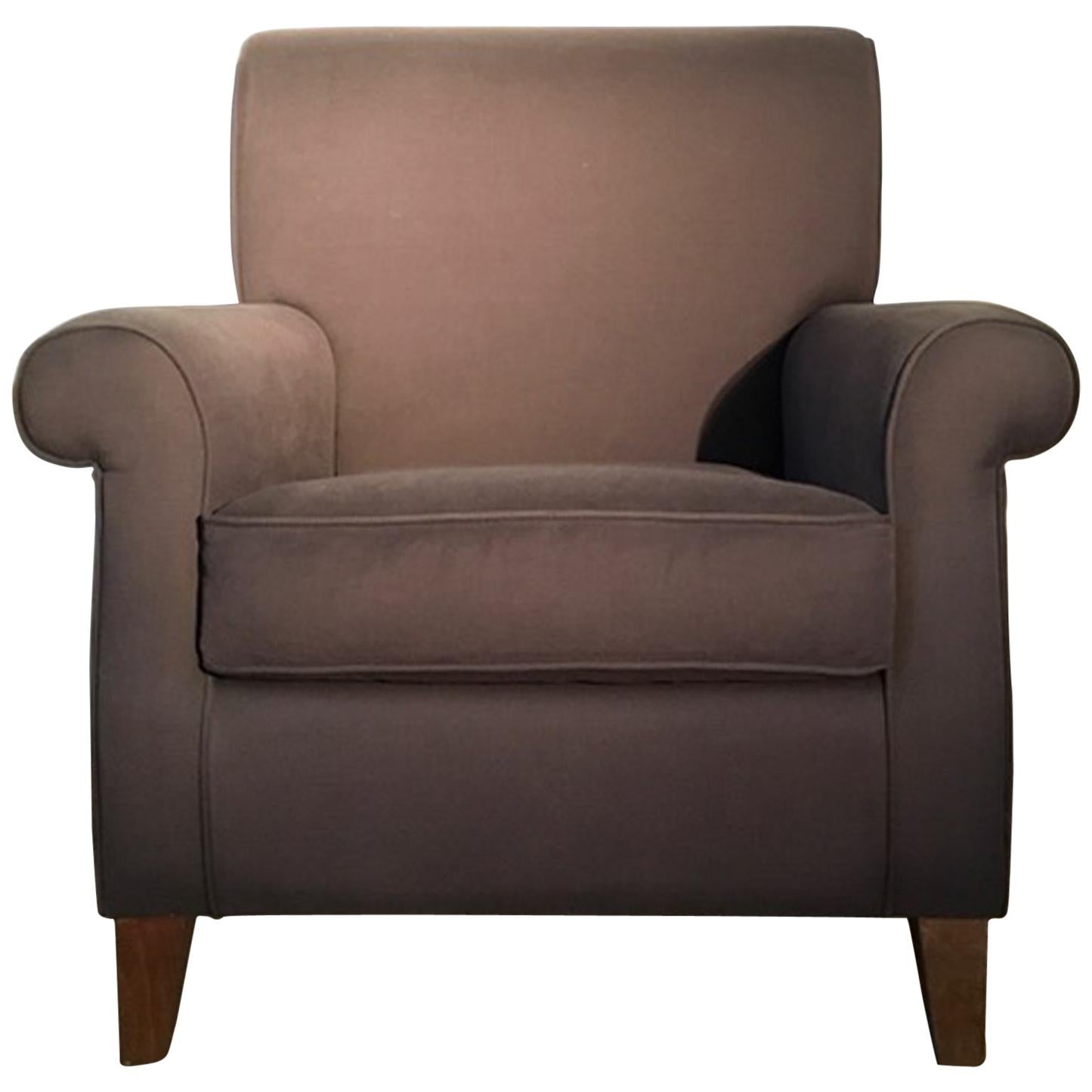 Italy Contemporary Design Coffee Color Linen Upholstered Armchair For Sale