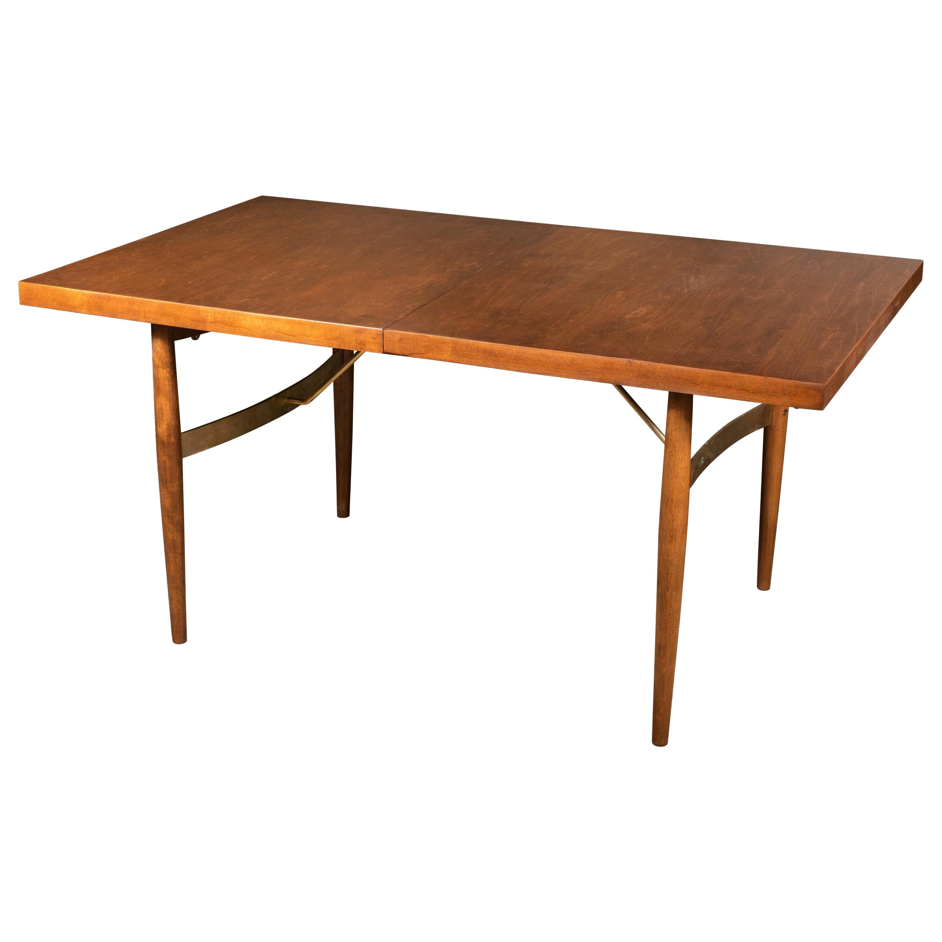 Midcentury Dining Table by Milo Baughman with Amazing Solid Brass Supports For Sale