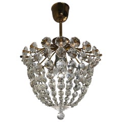 Vintage Stylish Little Midcentury Brass and Crystal Glass Murano Pendant Light Fixture