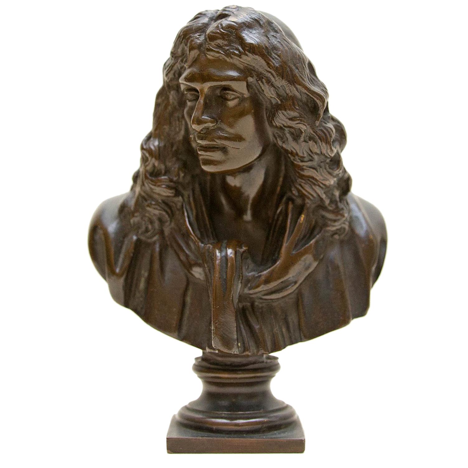 French Bronze Bust of 17th Century Playwright Molière