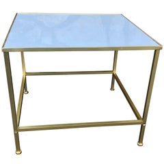 Paul McCobb Style Brass Frame Side Table with White Vitrolite Glass Top