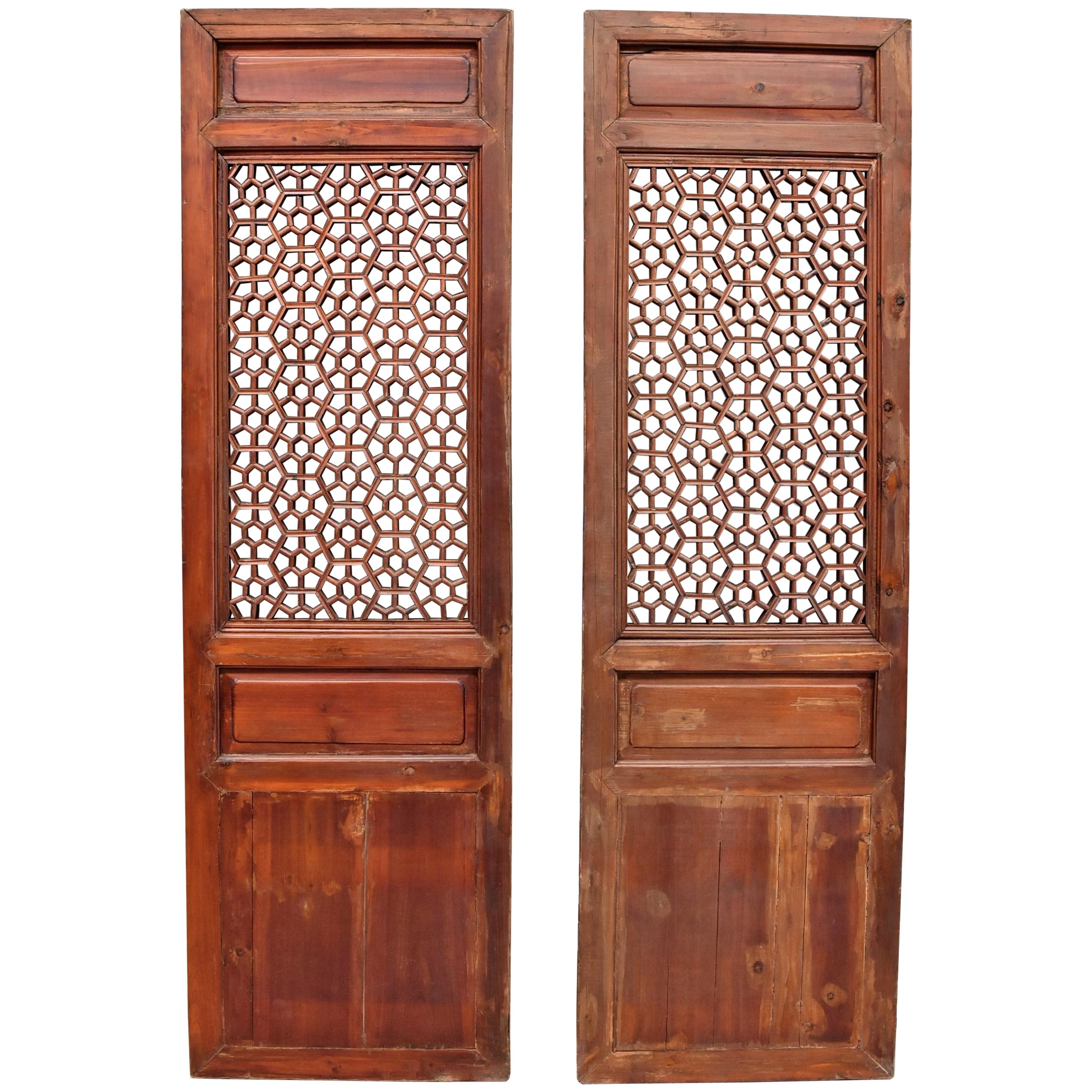 Pair of Antique Chinese Screens, Octagon Wheel Pattern