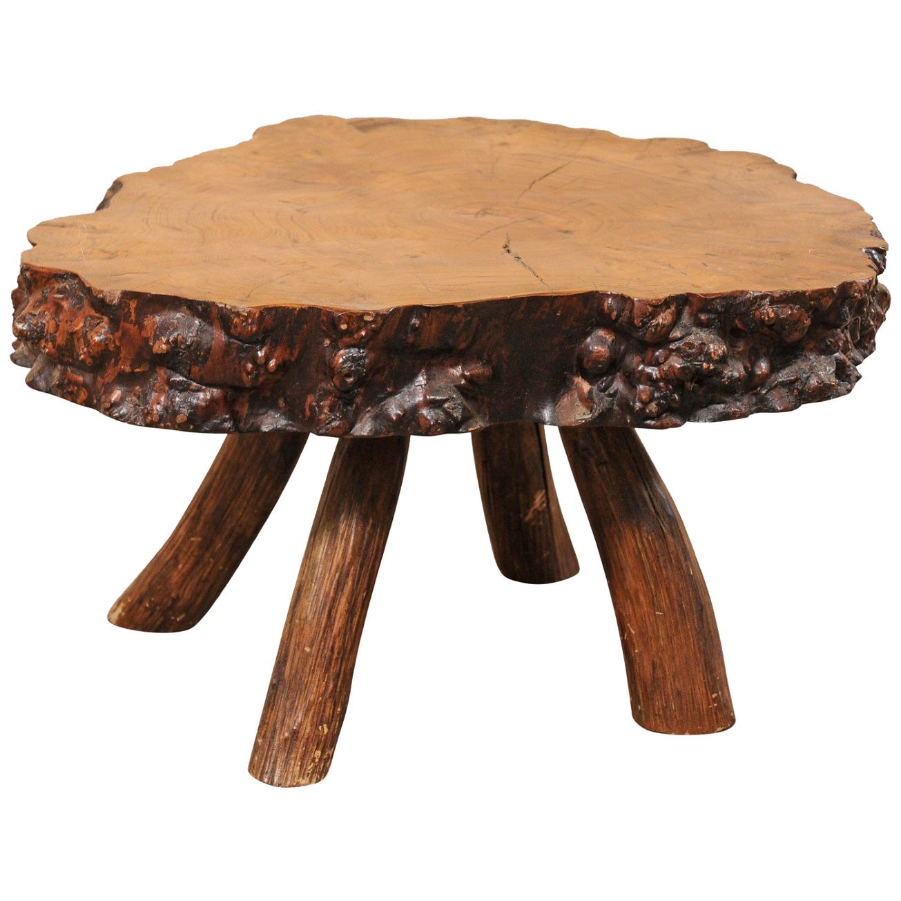 Spanish Burl Wood Slab Rustic Coffee Table