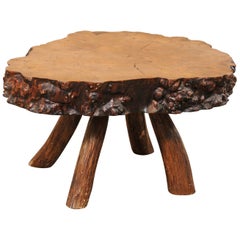 Used Spanish Burl Wood Slab Rustic Coffee Table