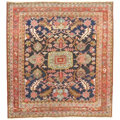 Square Antique Navy Blue Heriz Rug