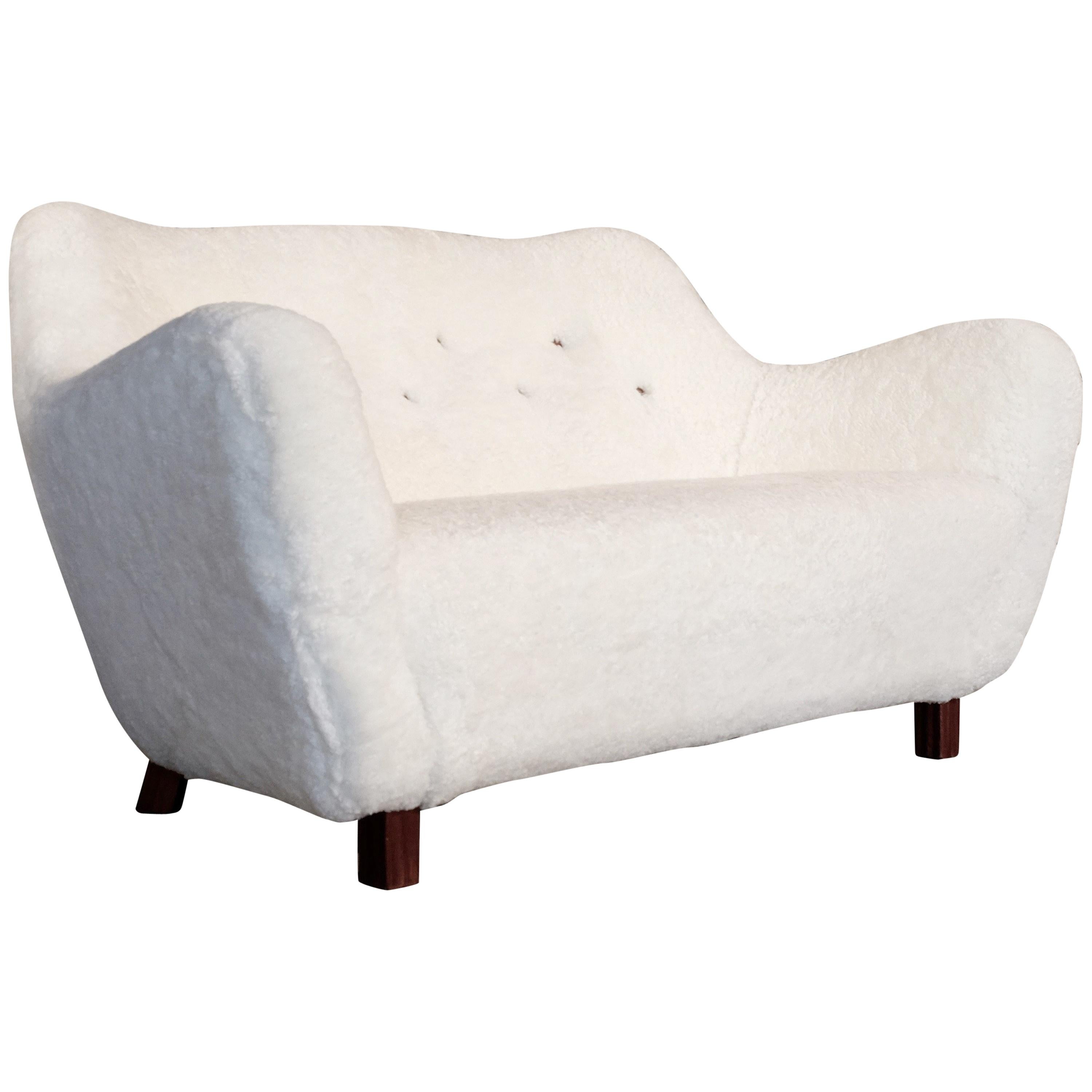 Rare Swedish Sheepskin Sofa, 1950s