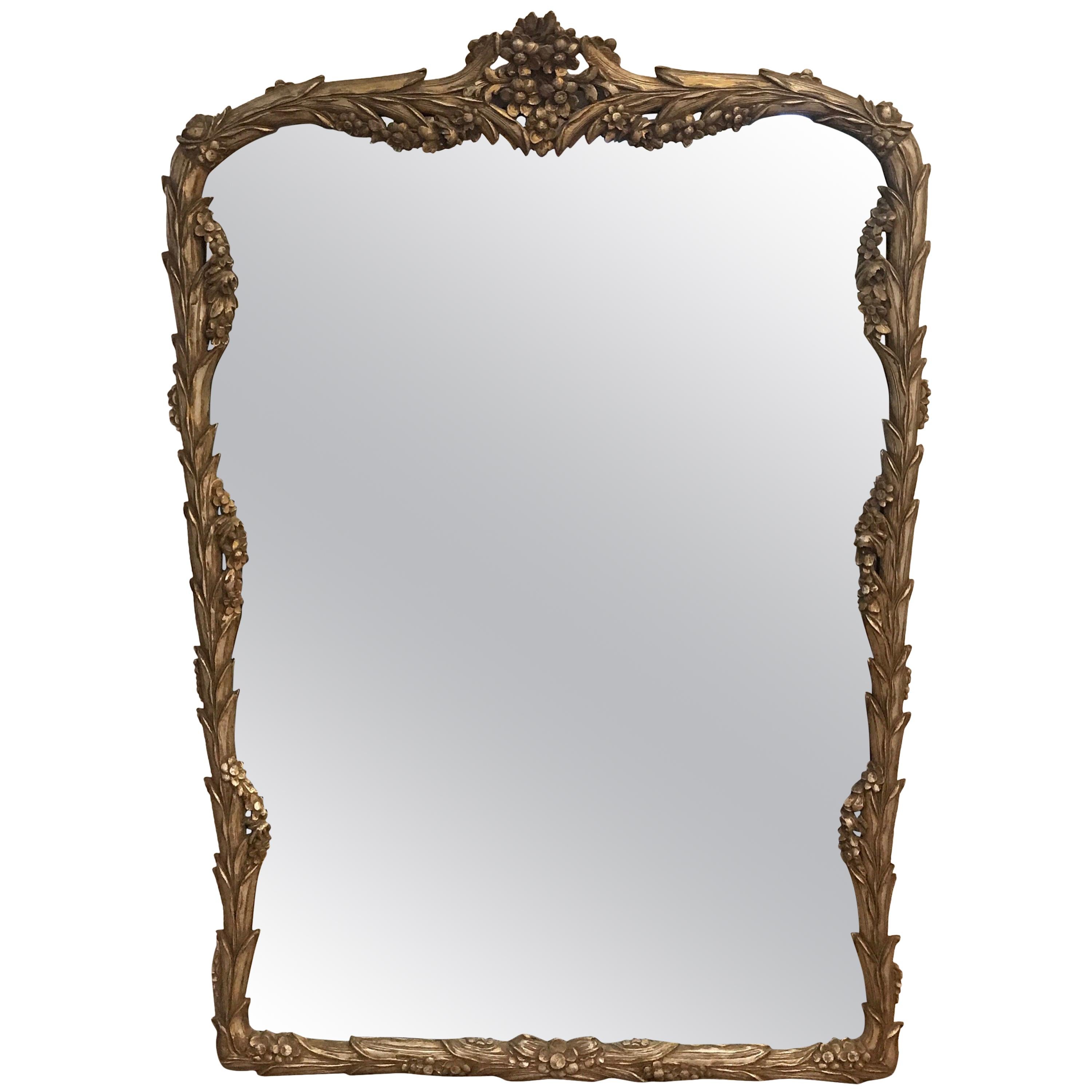Silver Gilt Carved Wood Framed Mirror