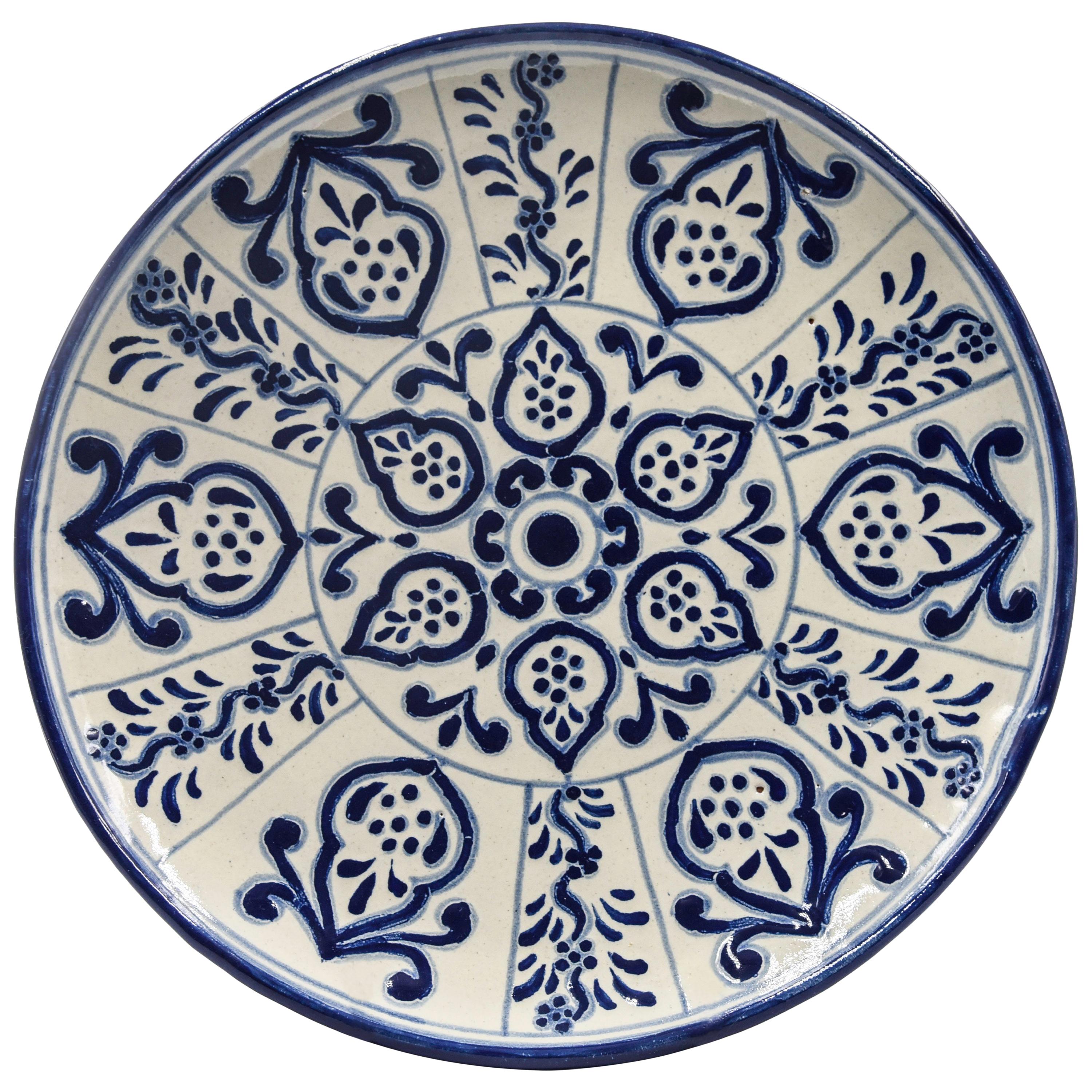 Authentic Talavera Decorative Plate Folk Art Dish Mexican Ceramic Blue White