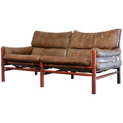 Arne Norell Model Kontiki Brown Olive Leather Sofa