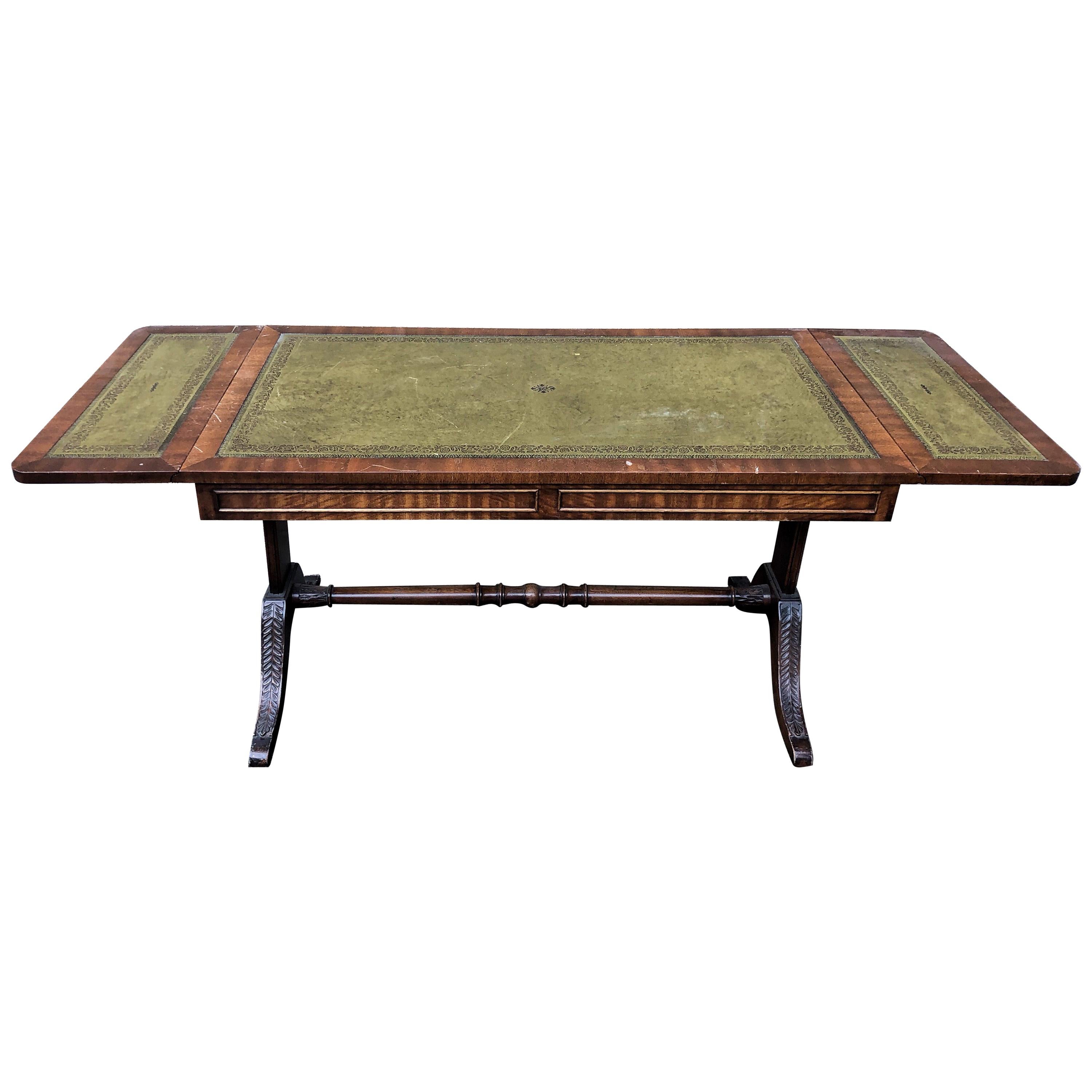Regency Wood Low Coffee Green Leather Foldable Table