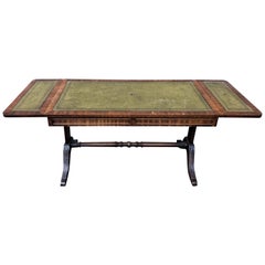 Vintage Regency Wood Low Coffee Green Leather Foldable Table