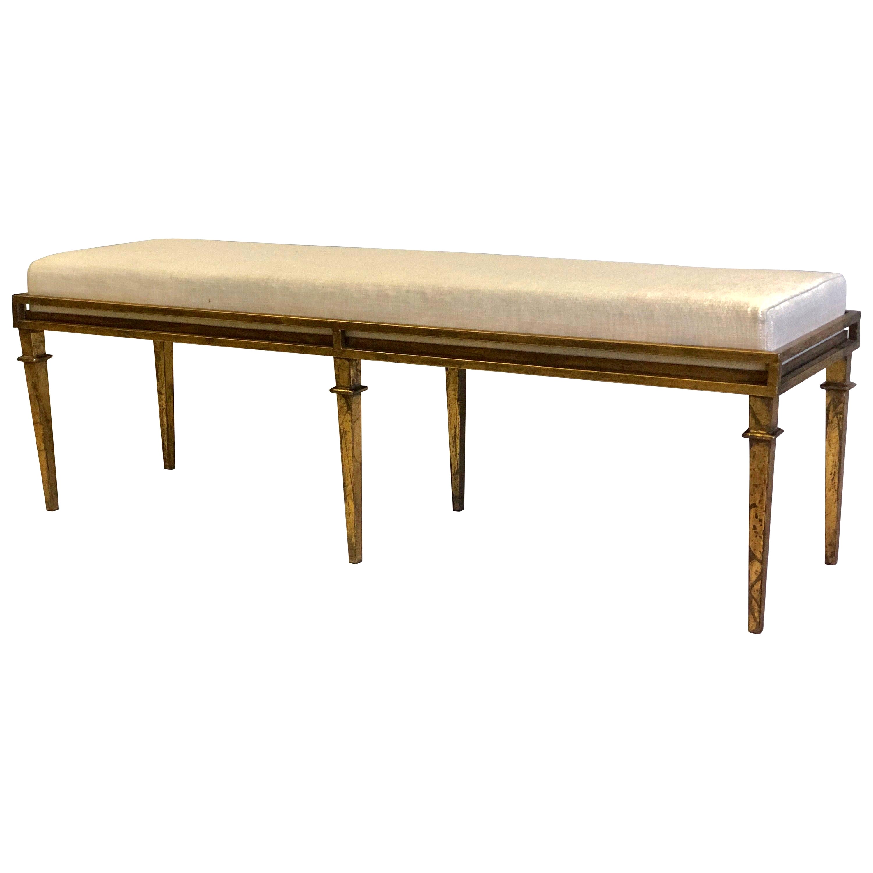 French Modern Neoclassical Gilt Iron Bench in the style of Maison Ramsay For Sale