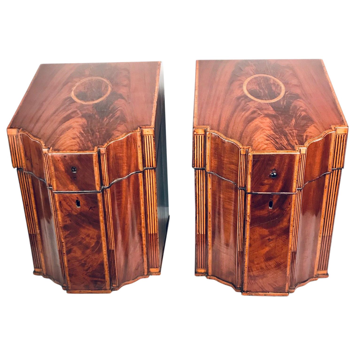 Pair of George 111 Inlaid Mahogany Knife Boxes For Sale