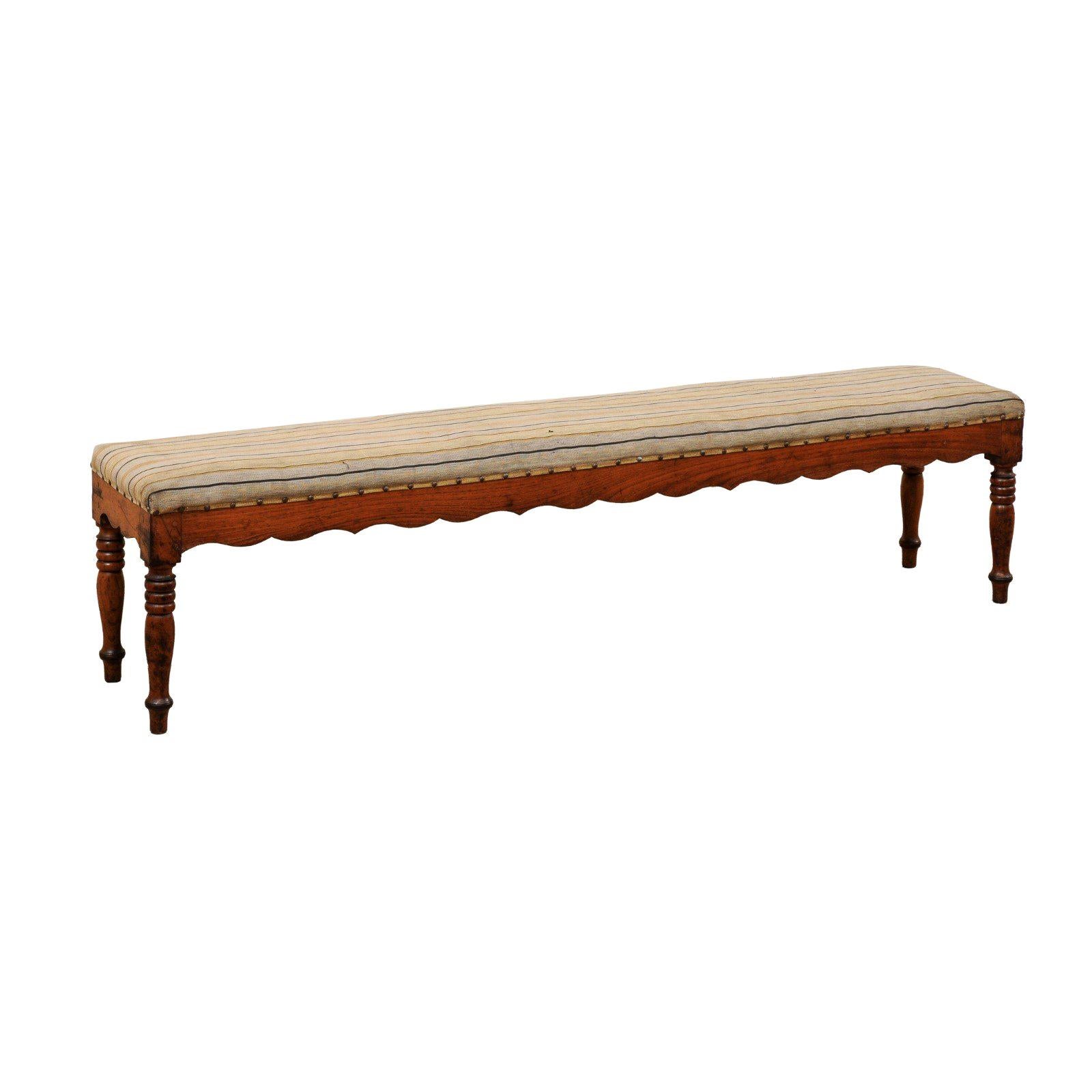 19th Century French "Skinny" Bench with Scalloped Skirt at 1stDibs