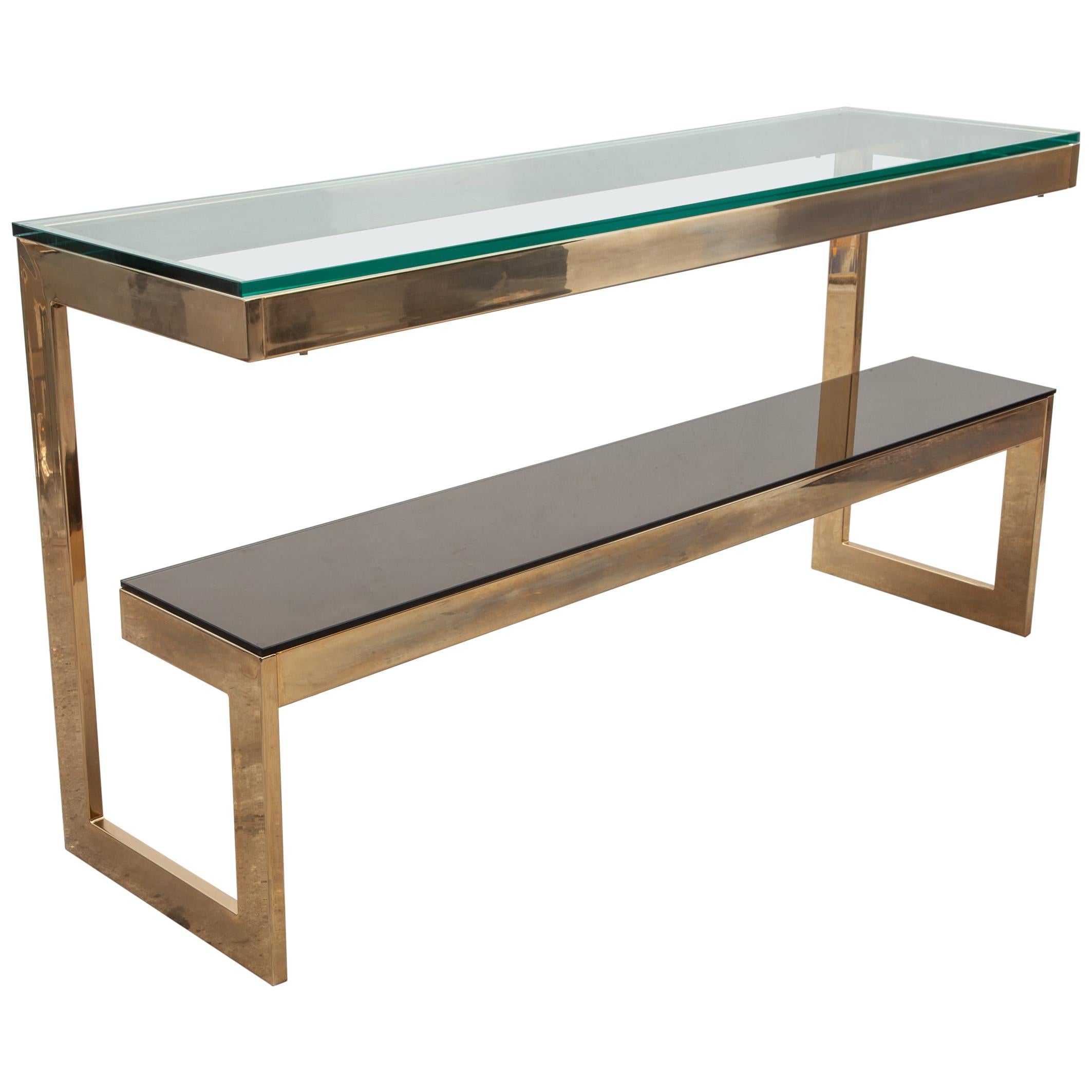 Dewulf Selection Gold-Plated and Glass "G" Console-Hall Table for Belgochrom