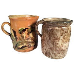 Two Large Jaspe' Pitchers, French, 19th Century