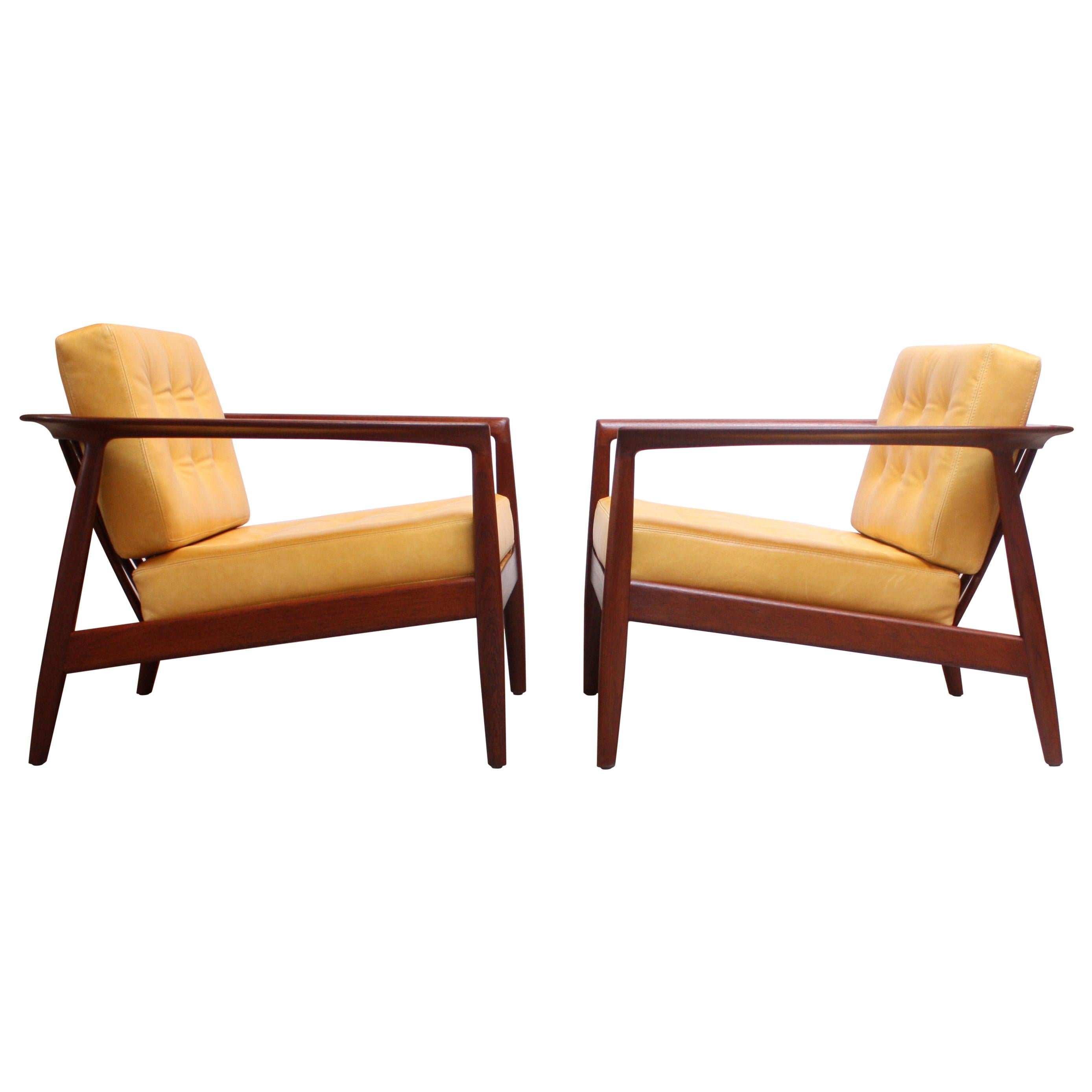 Swedish Modern Leather and Teak Lounge Chairs by Folke Ohlsson for DUX For Sale