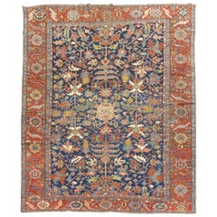 Antique Navy Ground Room Size Heriz Rug