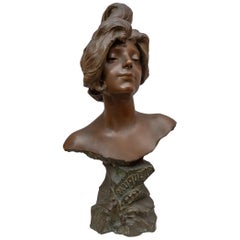 Antique Art Nouveau Bust of a Beautiful Woman, Artist Signed J. Causse