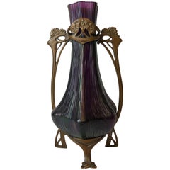 Austrian Loetz Art Nouveau Glass Vase on Bronze Stand