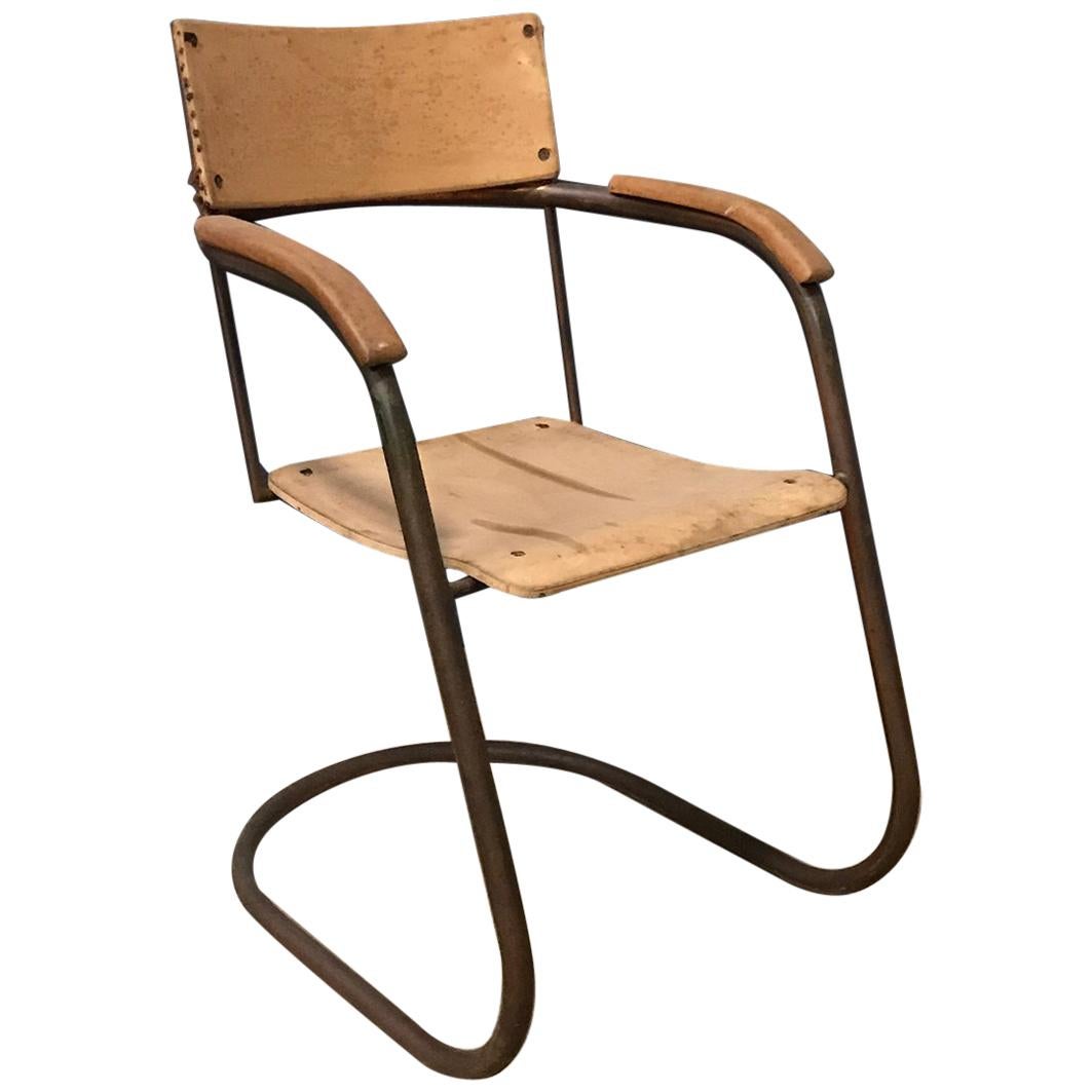 Paul Schuitema Tube Chair, Original in Copper and Upholstered Wood, circa 1930 For Sale