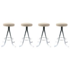 Vintage 1970s Chrome Bar Stools with Splayed Legs