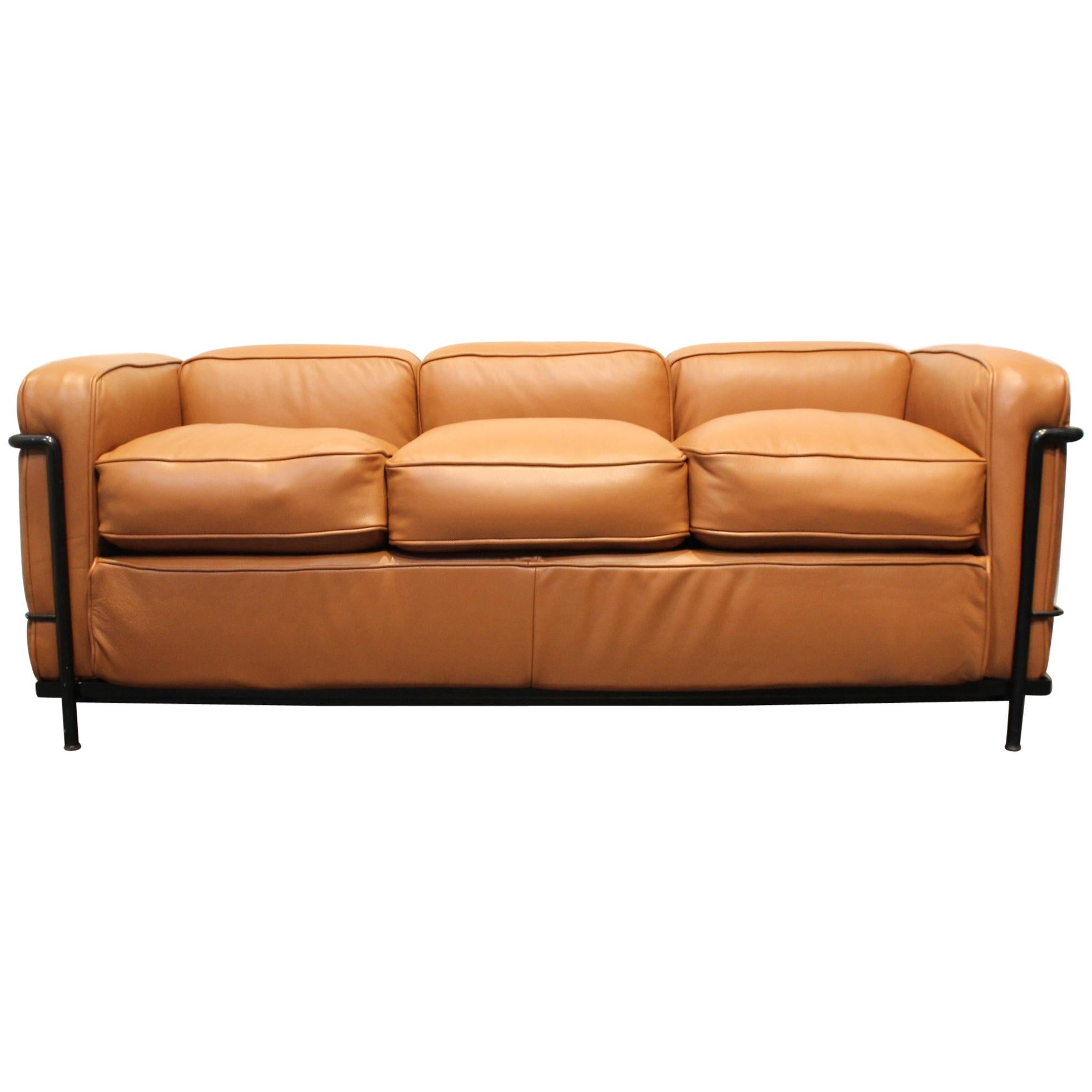 Le Corbusier for Cassina LC2 3-Seat Sofa in Brown Leather