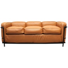 Le Corbusier for Cassina LC2 3-Seat Sofa in Brown Leather