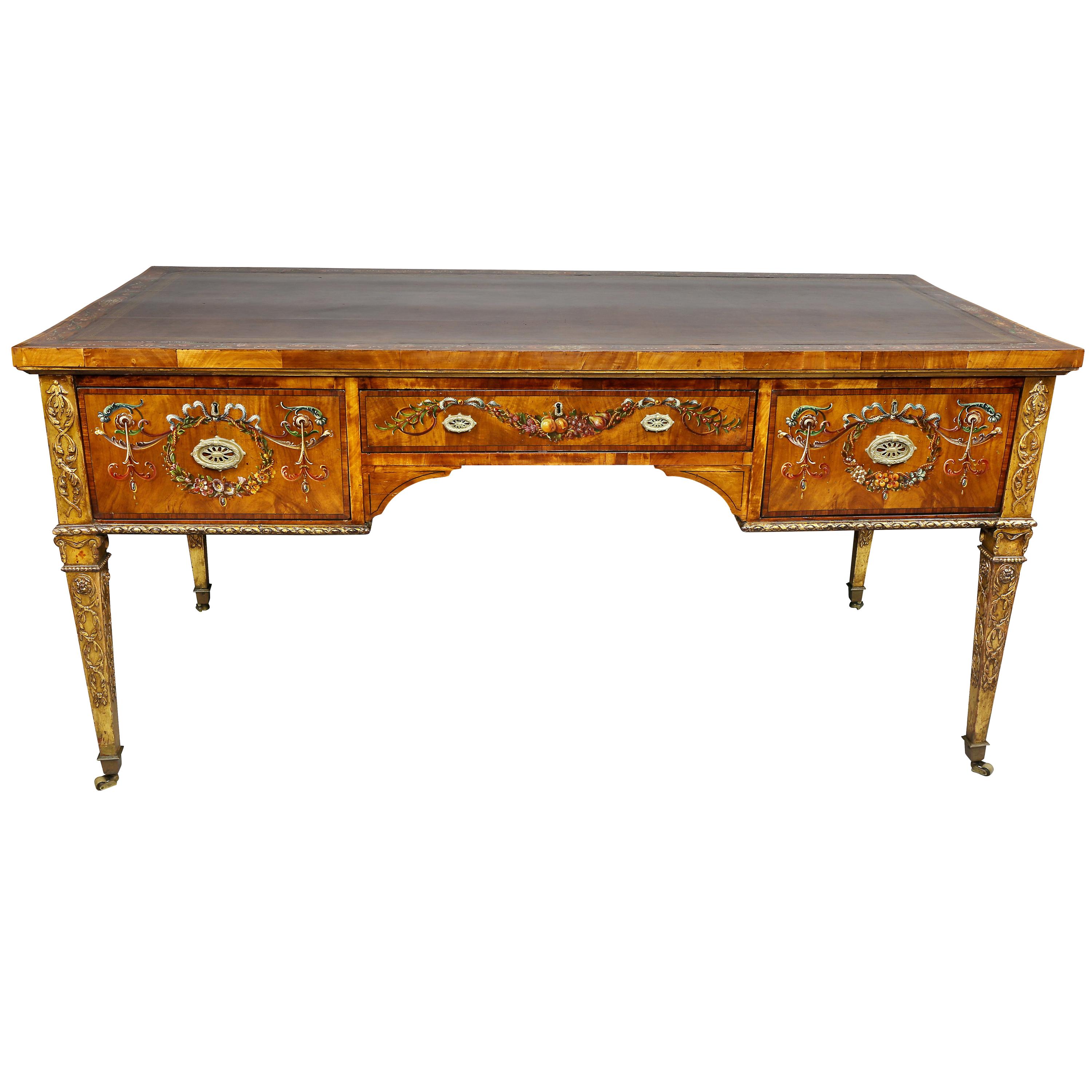 Fine Victorian Satinwood and Painted Writing Table