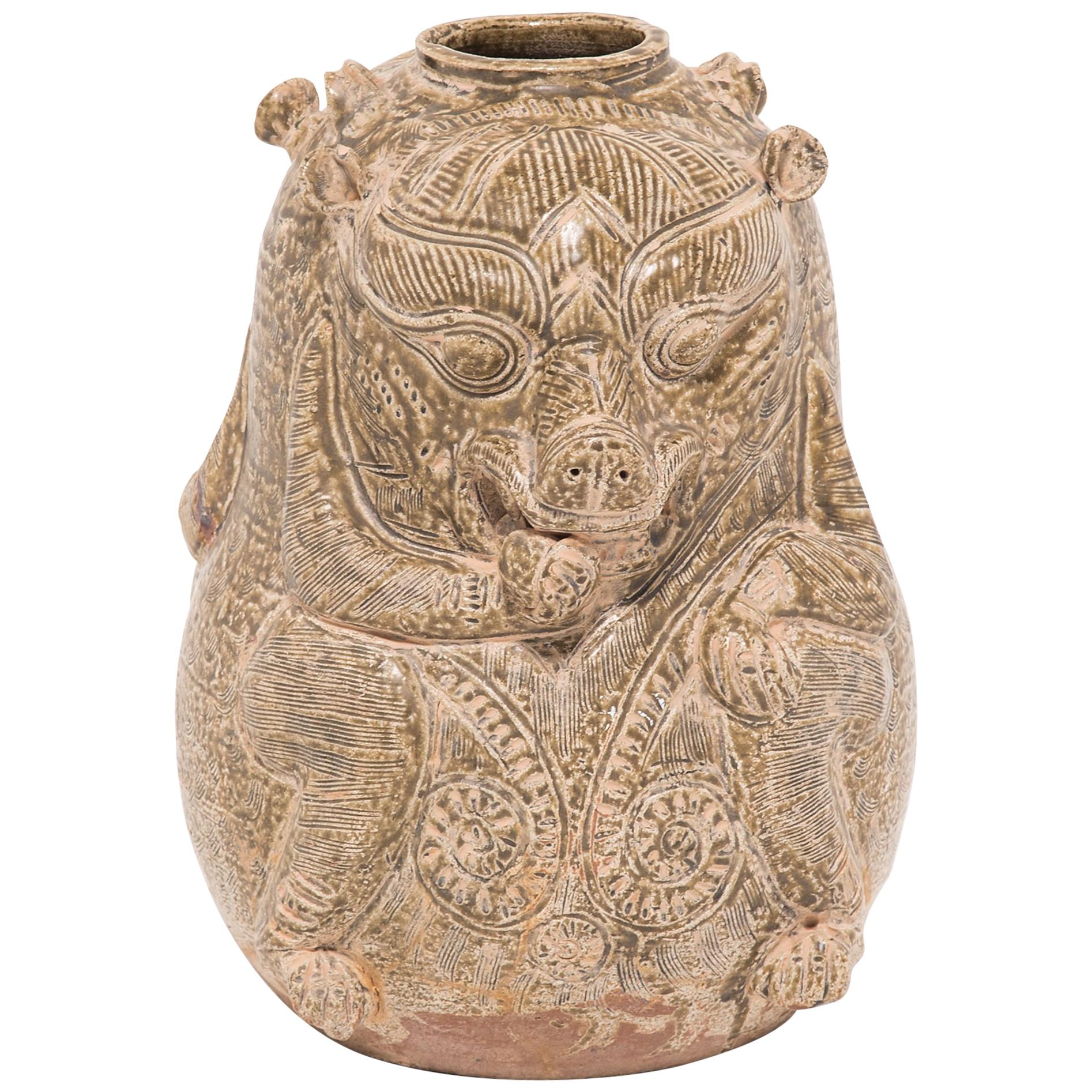 Chinese Twin Mythical Jar, c. 1900 For Sale