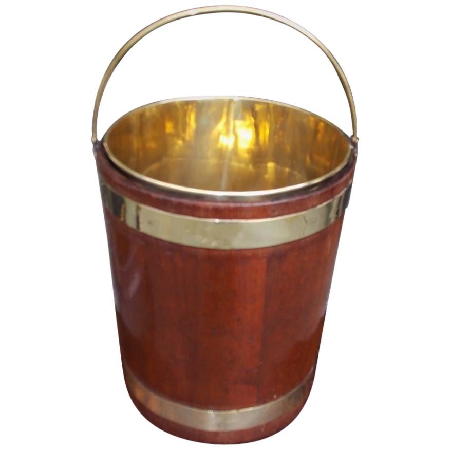 English Circular Form Mahogany Brass Banded and Lined Peat Bucket, Circa 1820