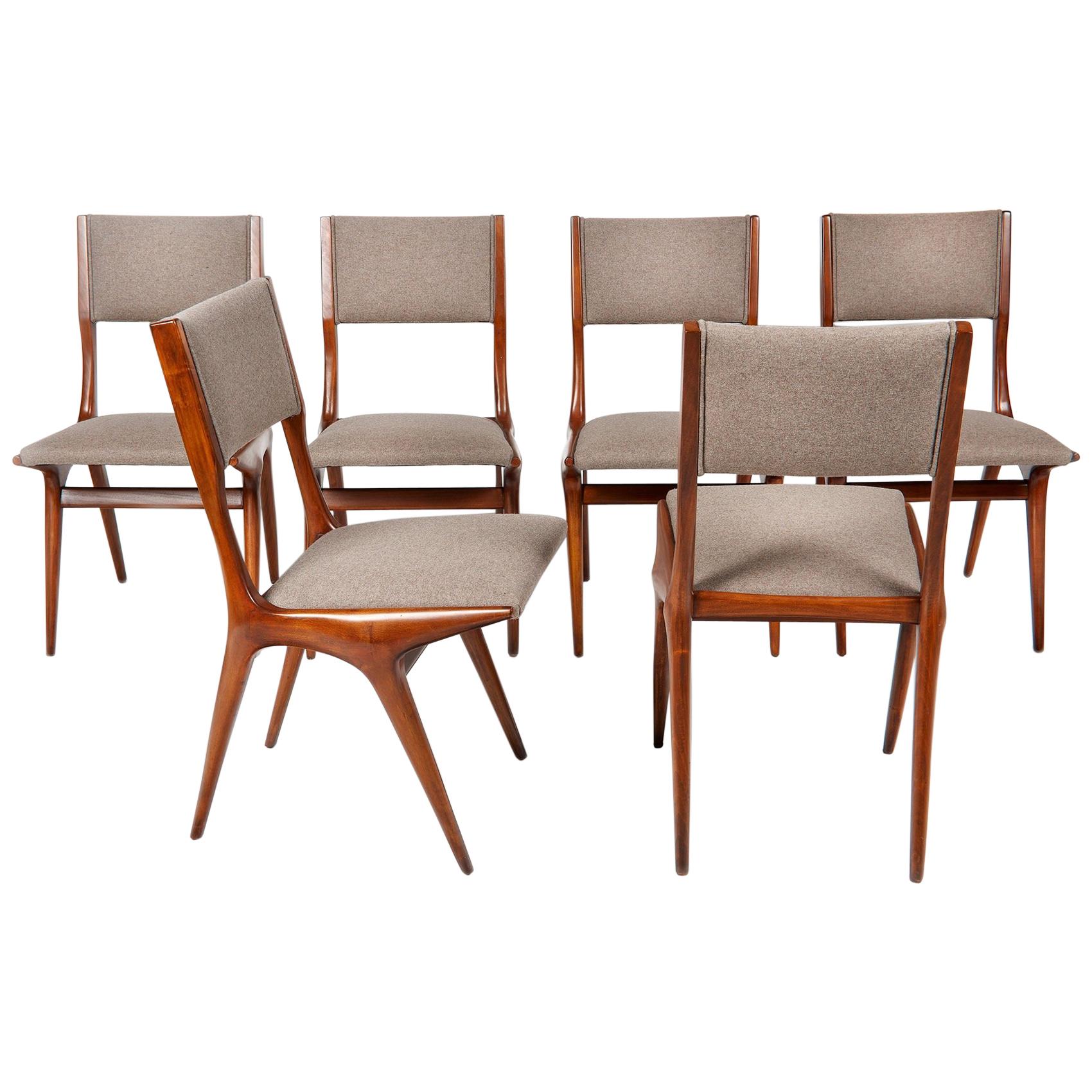 Carlo de Carli Mod 158, Set of Six Dining Chairs, Italy, 1953