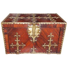 French Kings Wood and Brass Bound Fleur-de-Lis Strong Box, Circa 1820