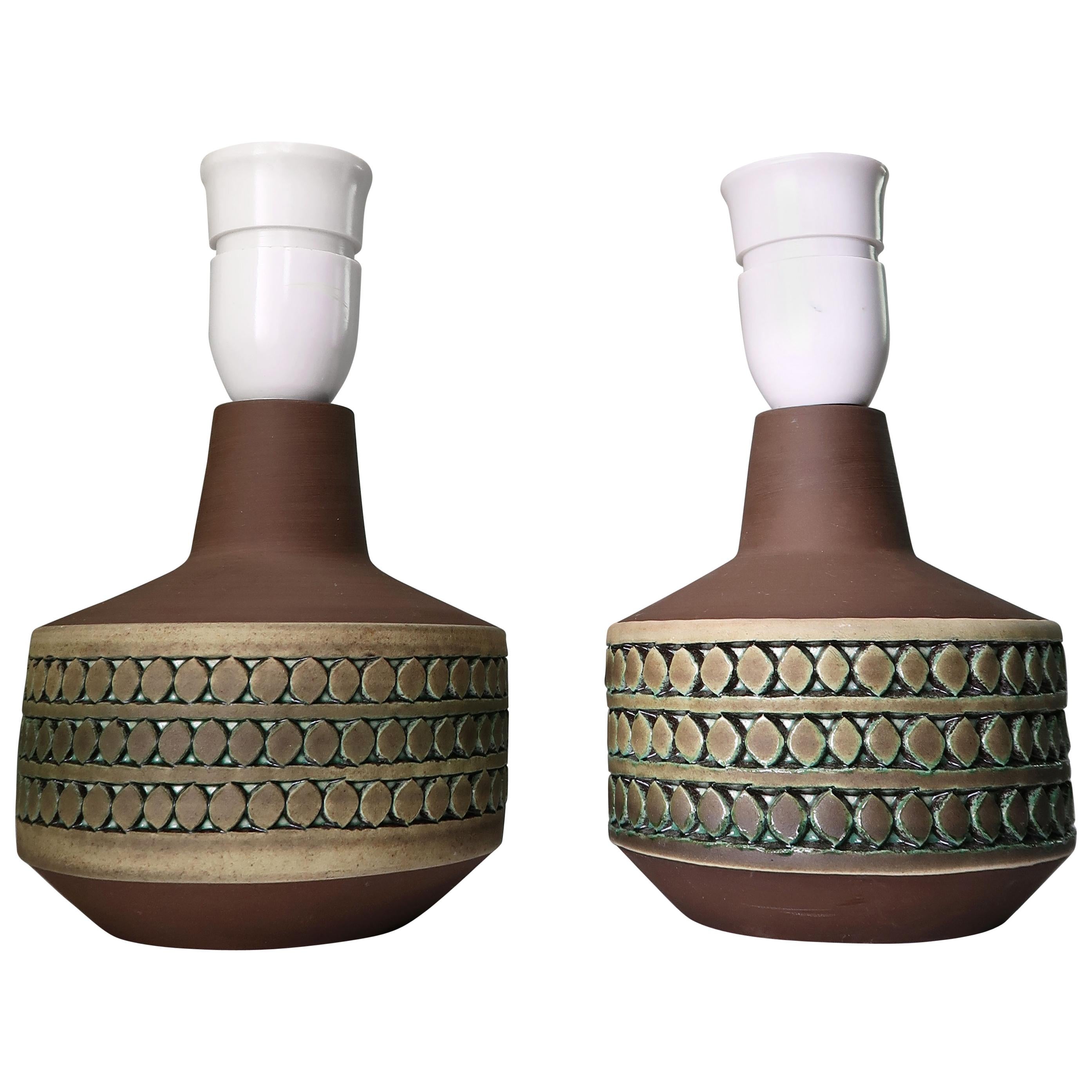 Lampade da tavolo in ceramica con decoro verde di Tomas Anagrius, anni '60