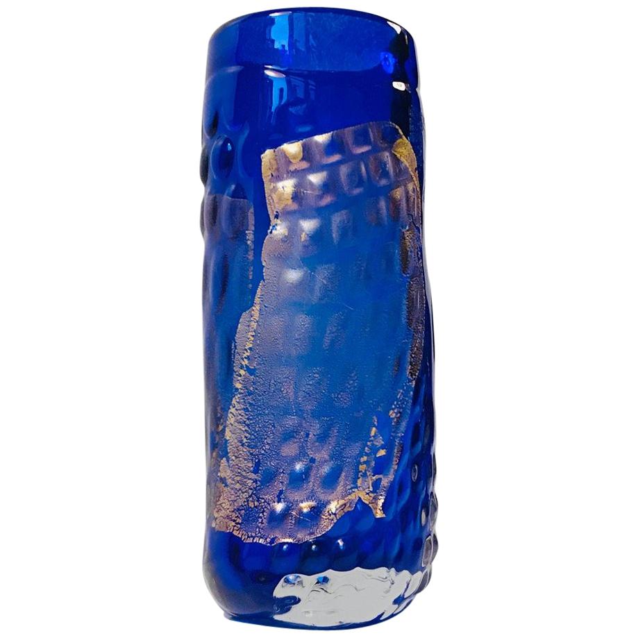 Scandinavian Blue Gold Infused Art Glass Vase by Tchai Munch For Sale