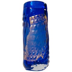 Scandinavian Blue Gold Infused Art Glass Vase by Tchai Munch